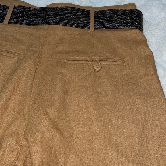 Zara tan linen pleated front belted shorts high waisted size large - Picture 10 of 16